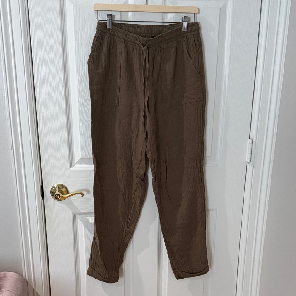 bobi Relaxed gauze Drawstring Joggers in Brown/taupe size small